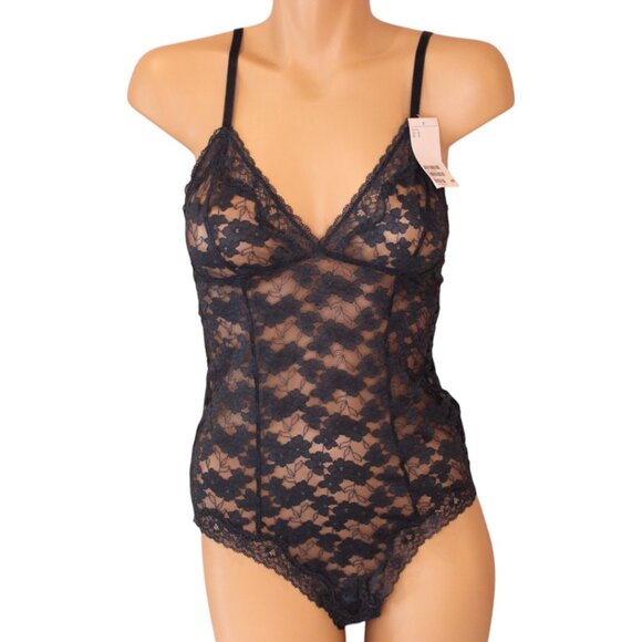 NWT H&M Lace Bodysuit Small Navy Blue Lace Sheer Adjustable Straps T85 - Picture 2 of 8